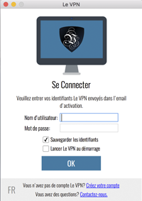 l’écran de connexion Le VPN