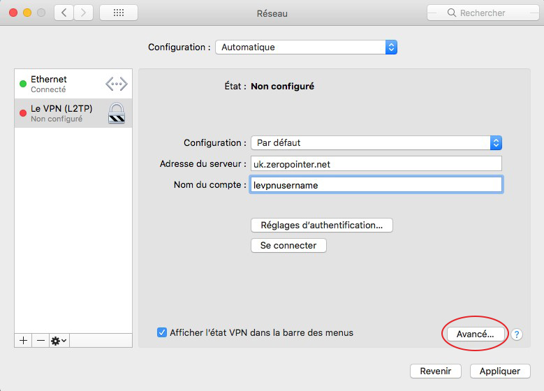 Le VPN L2TP Mac OS