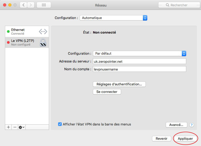 Le VPN L2TP Mac OS