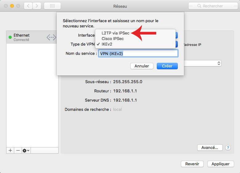 Le VPN L2TP Mac OS