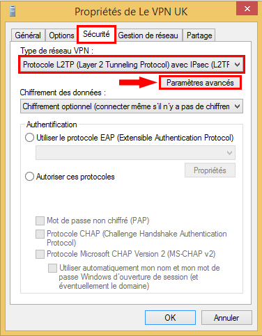 Le VPN L2TP Windows 8 and 8.1