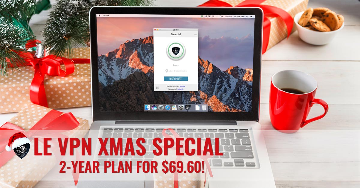 Le VPN team wishes you Happy Holidays and an Amazing Year to come! We have a special offer for you to celebrate this festive season: Get 2 years of internet security, privacy, and online freedom for only $2.90 per month. Grab our special holiday offer: 2 years of Le VPN for $69.60!