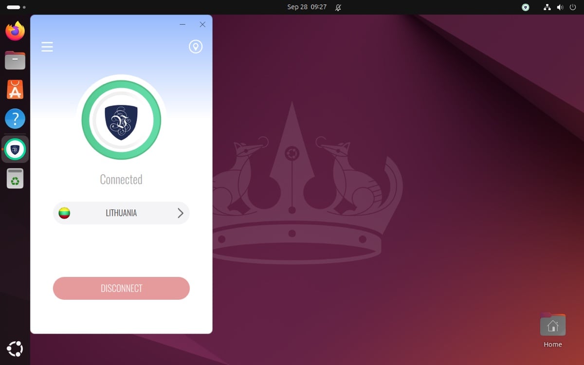 L'app Le VPN connectée sur un bureau Ubuntu