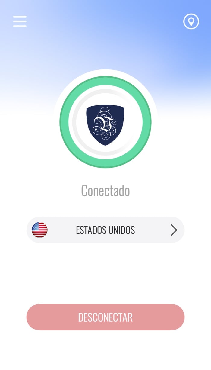 Pantalla principal de la app de Le VPN para Mac, conectada, con la fila del servidor y el botón Desconectar