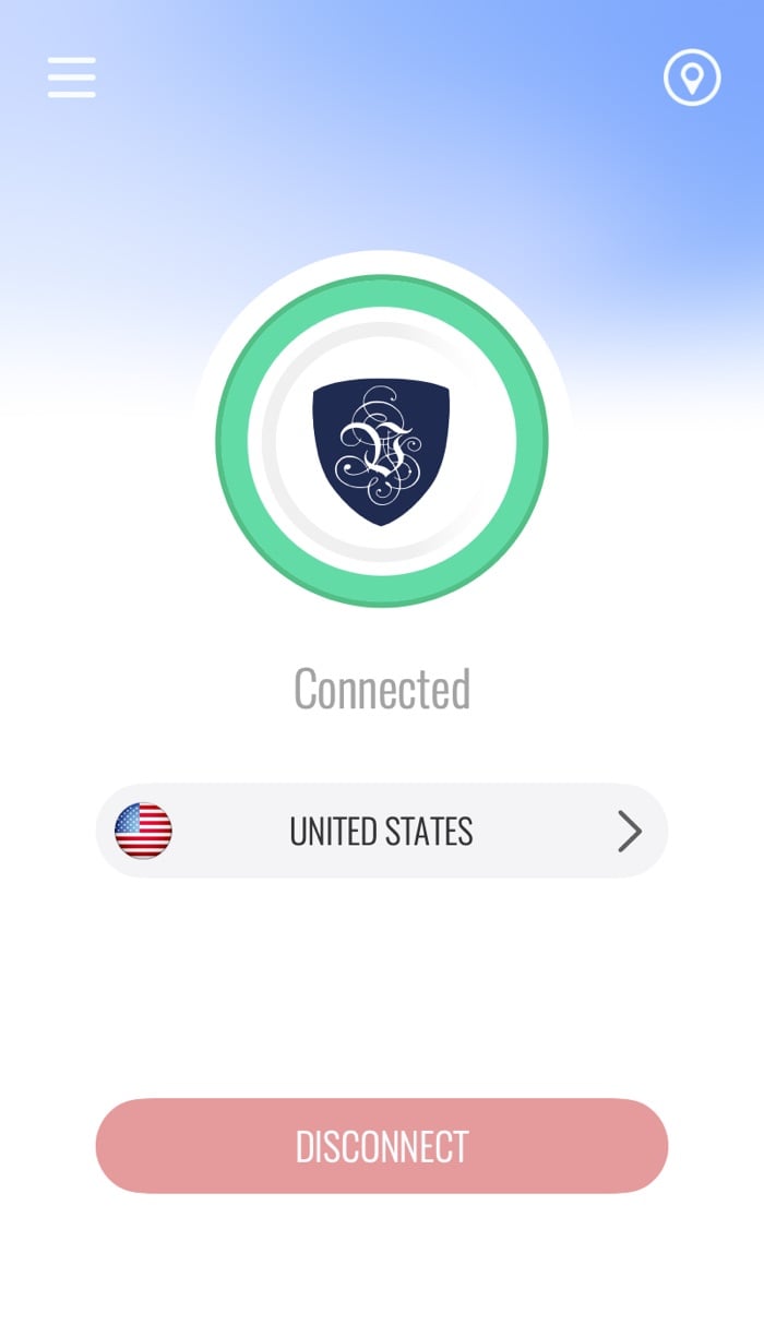 Le VPN Mac app main screen, connected, with the server row and Disconnect button