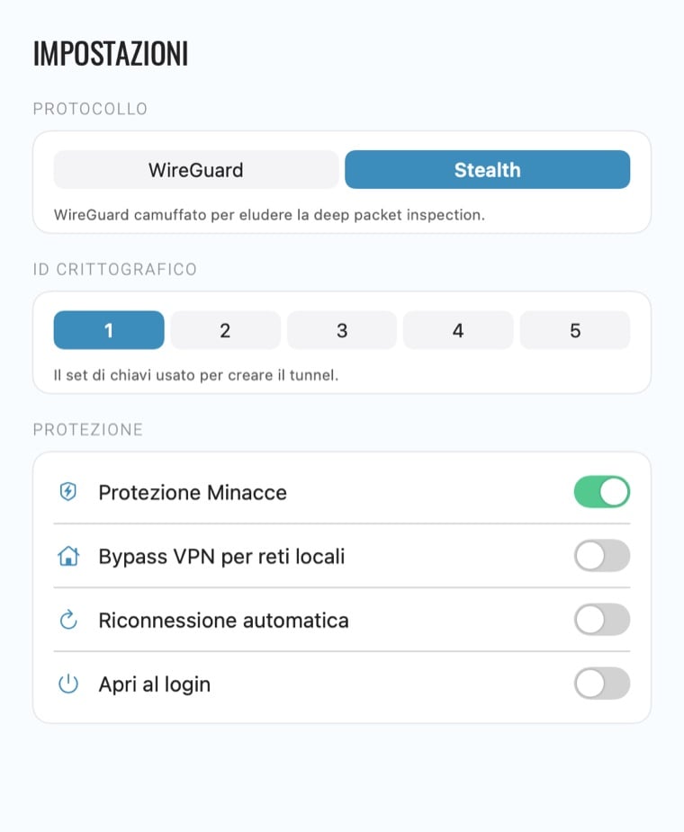 Impostazioni dell'app Le VPN per Mac: scelta del protocollo, ID crittografico e opzioni di protezione