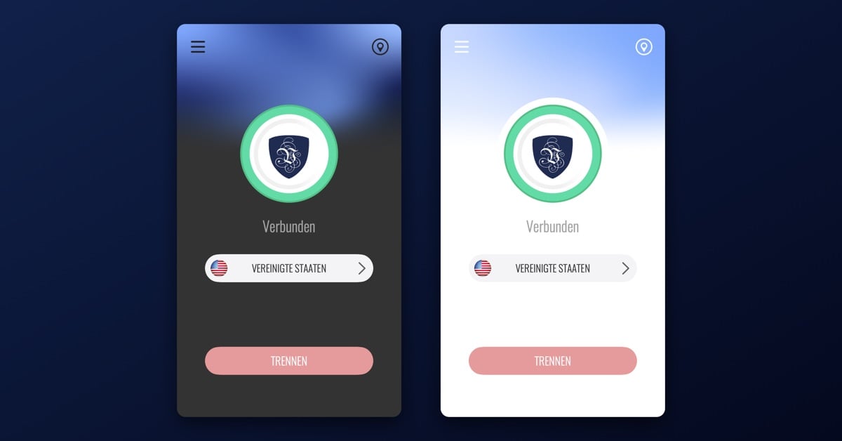 Die neue native Le VPN Mac App, verbunden, im dunklen und im hellen Design