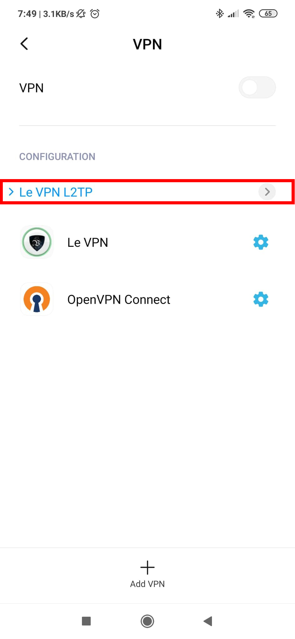 Le VPN L2TP Android