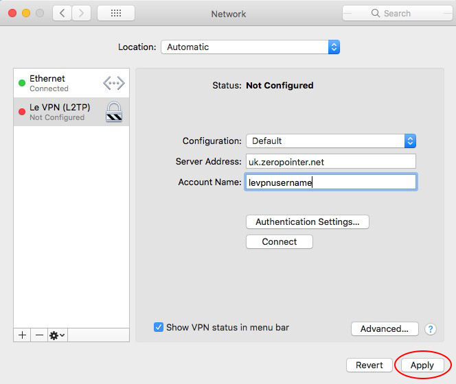 Le VPN L2TP Mac OS