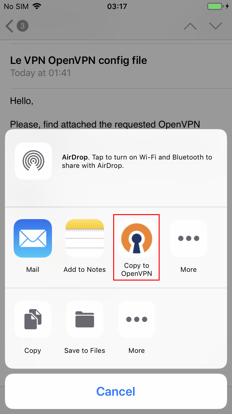 Le VPN installation on iOS (OpenVPN)