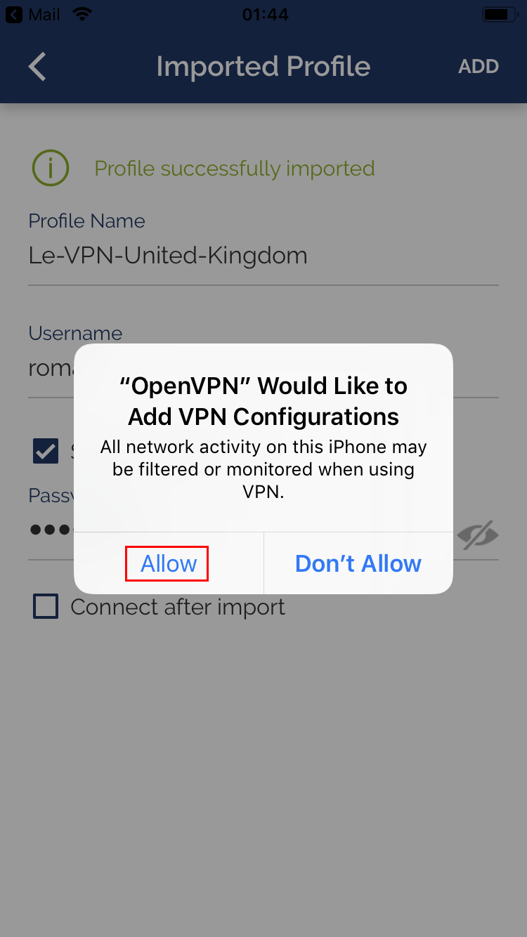 Le VPN installation on iOS (OpenVPN)